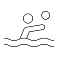 Water polo thin line icon, sport and water, swimmer with ball sign, vector graphics, a linear pattern on a white background.