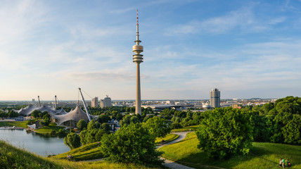 München Olympiaberg Panorama - obrazy, fototapety, plakaty