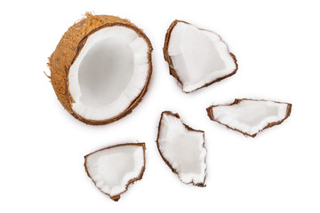 coconut isolated on white background. Top view. Flat lay
