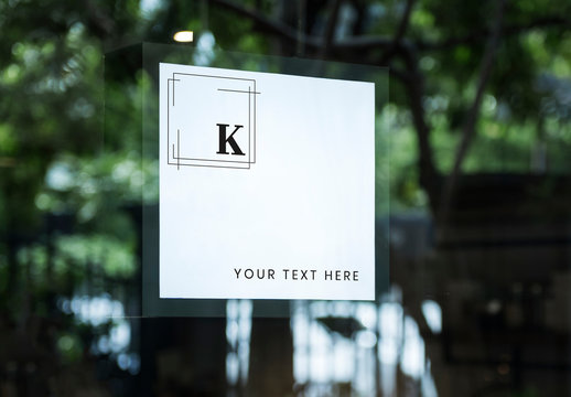 Square White Sign in Window Mockup