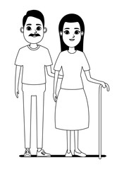 elderly people avatar cartoon character in black and white