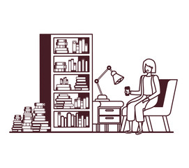 woman sitting in the work office with white background