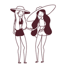 silhouette of women with swimsuit on white background