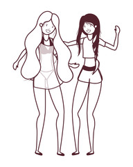 silhouette of women with swimsuit on white background