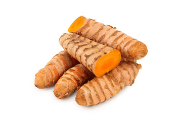 turmeric root isolated on white background closeup