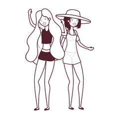 silhouette of women with swimsuit on white background