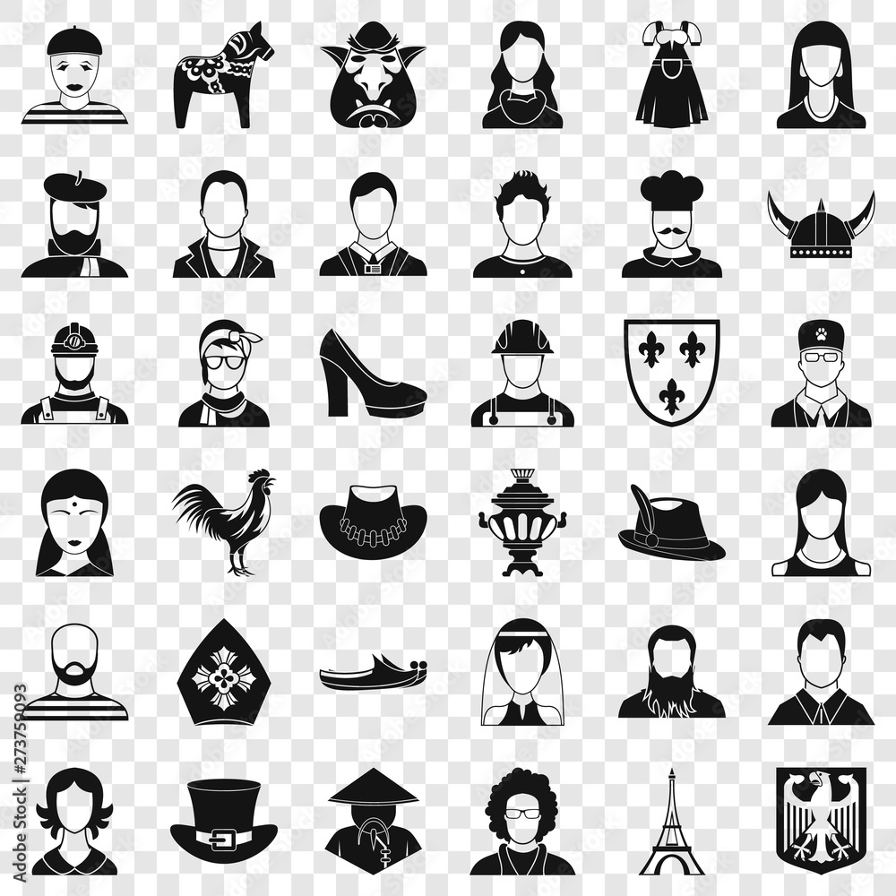 Poster portrait icons set. simple style of 36 portrait vector icons for web for any design