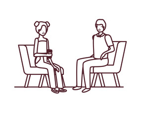 silhouette of couple with sitting in chair on white background