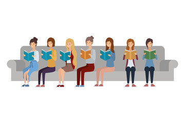 Obraz premium women sitting on chair with book in hands