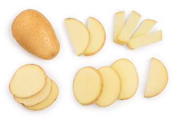 Young potato isolated on white background. Harvest new. Top view. Flat lay, Set or collection