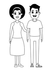 couple avatar cartoon character portrait in black and white