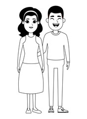 couple avatar cartoon character portrait in black and white