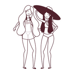 silhouette of women with swimsuit on white background