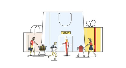 Thin line flat design banner of Buy Online for website and mobile website, easy to use and highly customizable. Modern vector illustration concept, isolated on white background.