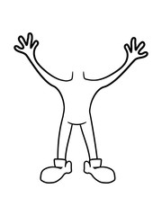 hände hoch halten körper ohne kopf lustiger kleiner zwerg verkleidung comic cartoon clipart design junge shorts glücklich cool