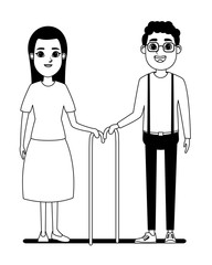 elderly people avatar cartoon character in black and white
