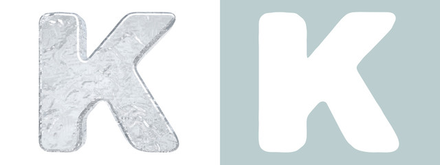 Ice Alphabet. Capital letter K isolated on white