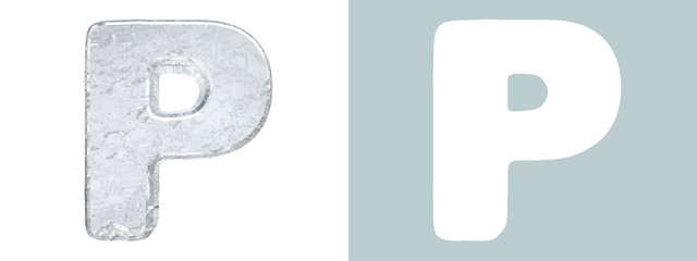 Ice Alphabet. Capital letter P isolated on white