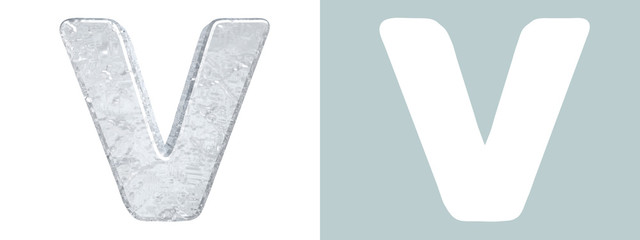 Ice Alphabet. Capital letter V isolated on white