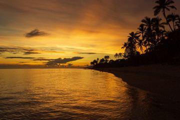 Colorful sunrise on the Tambua Sands Beach on Fiji Island, Fiji