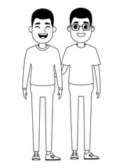 men avatar cartoon character portrait in black and white