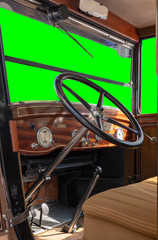 Interior with steering wheel and car dashboard