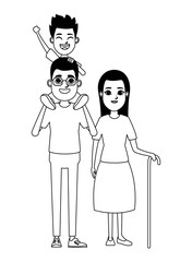family avatar cartoon character portrait in black and white