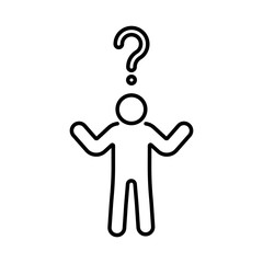 Man confused with question sign above his head icon line style