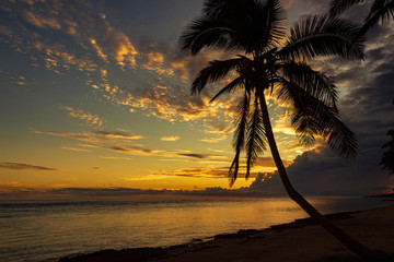 Colorful sunrise on the Tambua Sands Beach on Fiji Island, Fiji