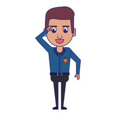 policeman working avatar cartoon character blue lines