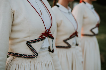 Latvian folk dancers in Abrenes folk dress
