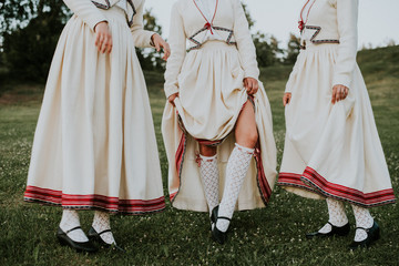 Latvian folk dancers in Abrenes folk dress