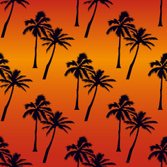 Fototapeta na wymiar tropical seamless pattern - purple and purple palms trees on an orange background