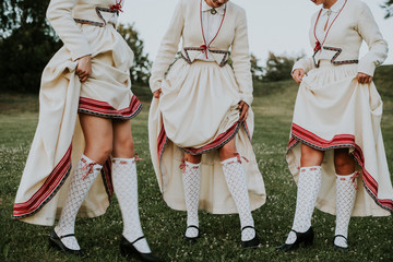 Latvian folk dancers in Abrenes folk dress