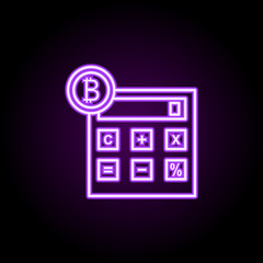 Bitcoin calculator neon icon. Elements of bitcoin blockchain set. Simple icon for websites, web design, mobile app, info graphics