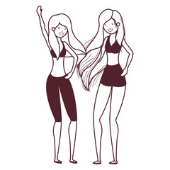 silhouette of women with swimsuit on white background