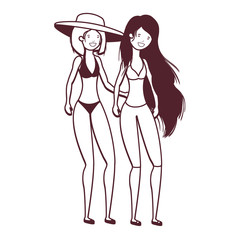 silhouette of women with swimsuit on white background