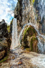 Mountain waterfalls in early spring.