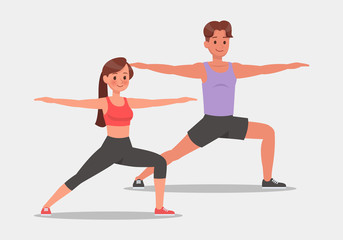 set of fitness man and woman doing yoga vector character design. Healthy lifestyle.