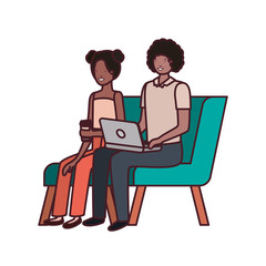 couple with sitting in chair on white background