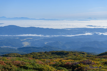 Obraz premium 祓川から鳥海山に向かう登山道から見た朝の展望