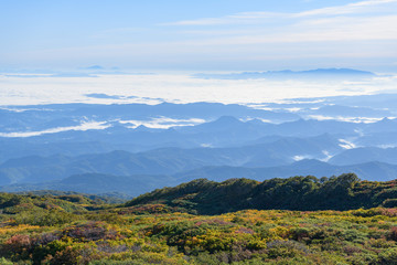 祓川から鳥海山に向かう登山道から見た朝の展望