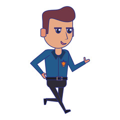 policeman working avatar cartoon character blue lines