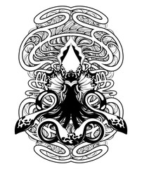 Vector hand drawn illustration of squid isolated. Creative tattoo artwork.