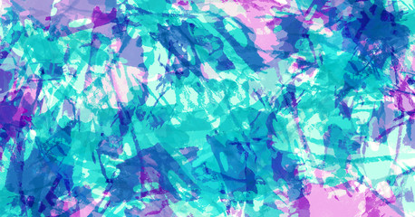 Fototapeta na wymiar Bright blue green and purple colorful abstract painting background watercolor painted grunge texture with paint brush strokes and bright pattern in spring and summer color splash backdrop design
