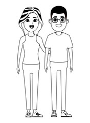 couple avatar cartoon character portrait in black and white