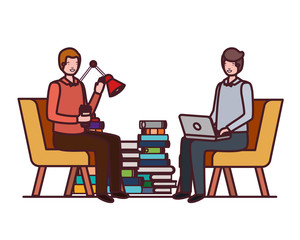 Fototapeta premium men sitting in the work office with white background