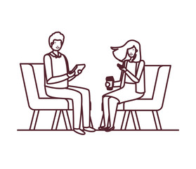 Fototapeta na wymiar silhouette of couple with sitting in chair on white background