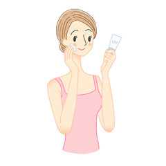 日焼け止めクリームをぬる女性のイラスト