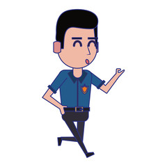 policeman working avatar cartoon character blue lines